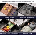 thumbnail image 4 of Izzovium 32 Inch Gunmetal Black Undermount Workstation Kitchen Sink, 16 Gauge Stainless Steel Single Bowl Sink with Accessories, 10 Inch Deep, R10 Radius, Handmade Design, 4 of 8