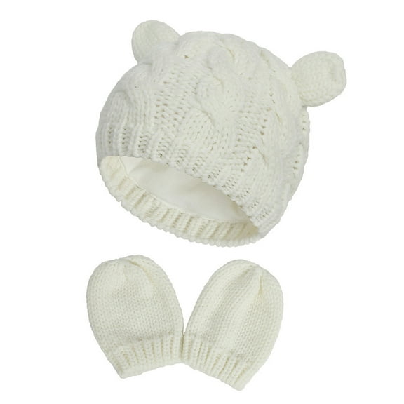 Unisex Baby Toddler Hat and Mitten Set Winter Knitted Thick Warm Beanie Cap Gloves for Infant Boys Girls - Suitable for 6-18 months