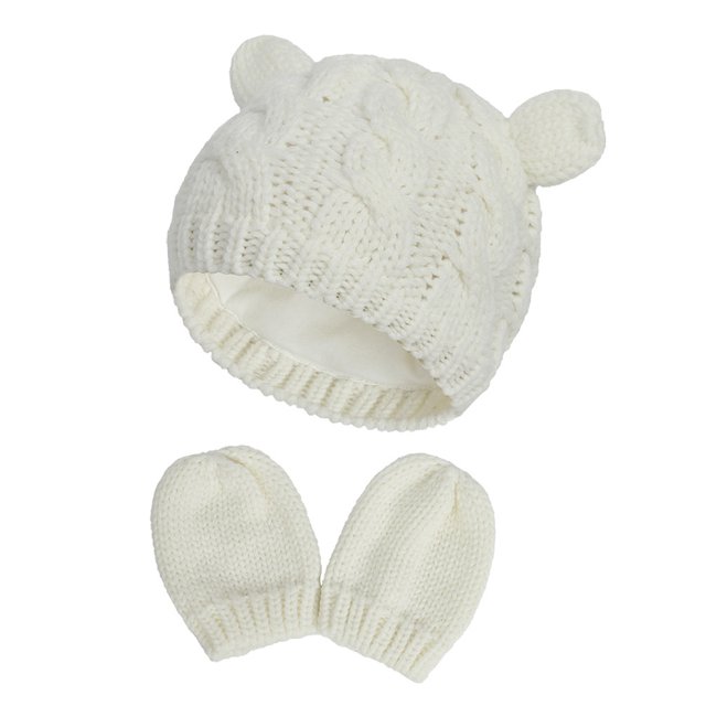 Conjunto de gorro y manoplas unisex para bebés y niños pequeños, gorro y guantes de punto gruesos y cálidos para invierno, adecuados para niños y niñas de 6 a 18 meses
