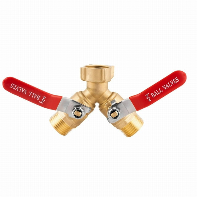 Hose Splitter 2 Way Heavy Duty Brass Garden Hose Splitter with 304 Stainless Long Handle Outdoor Full Flow Hose Splitter Connector Y 3/4 Inch Ght Thread