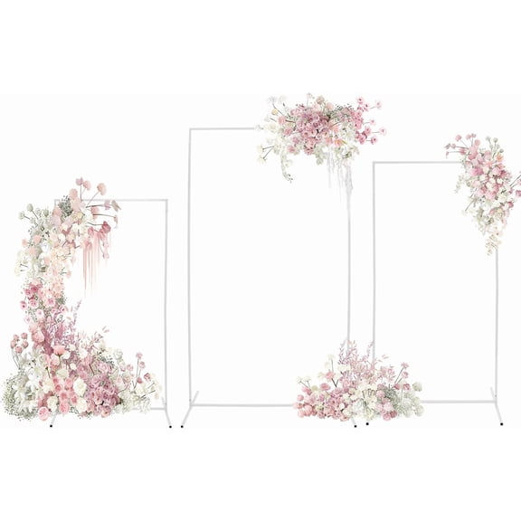 3 Pack Wedding Arch Backdrop Stand, Rectangular Metal Backdrop Stand, White Square Balloon Arch Frame Stand for Birthday Party Garden Decoration Photo Background Stand