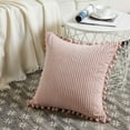 thumbnail image 3 of Pack of 2 Lumbar Decorative Throw Pillow Covers with Pom-poms, Soft Corduroy Solid Rectangle Cushion Cases Set for Couch Sofa Bedroom Car Living Room, 3 of 8