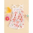 thumbnail image 4 of Suealasg Little Girl Cami Jumpsuit 1T 2T 3T 4T 5T Kids Girls Sleeveless Flower Print Tie Up Spaghetti Strap Romper Shorts Toddler Girls Summer Clothes, 4 of 9