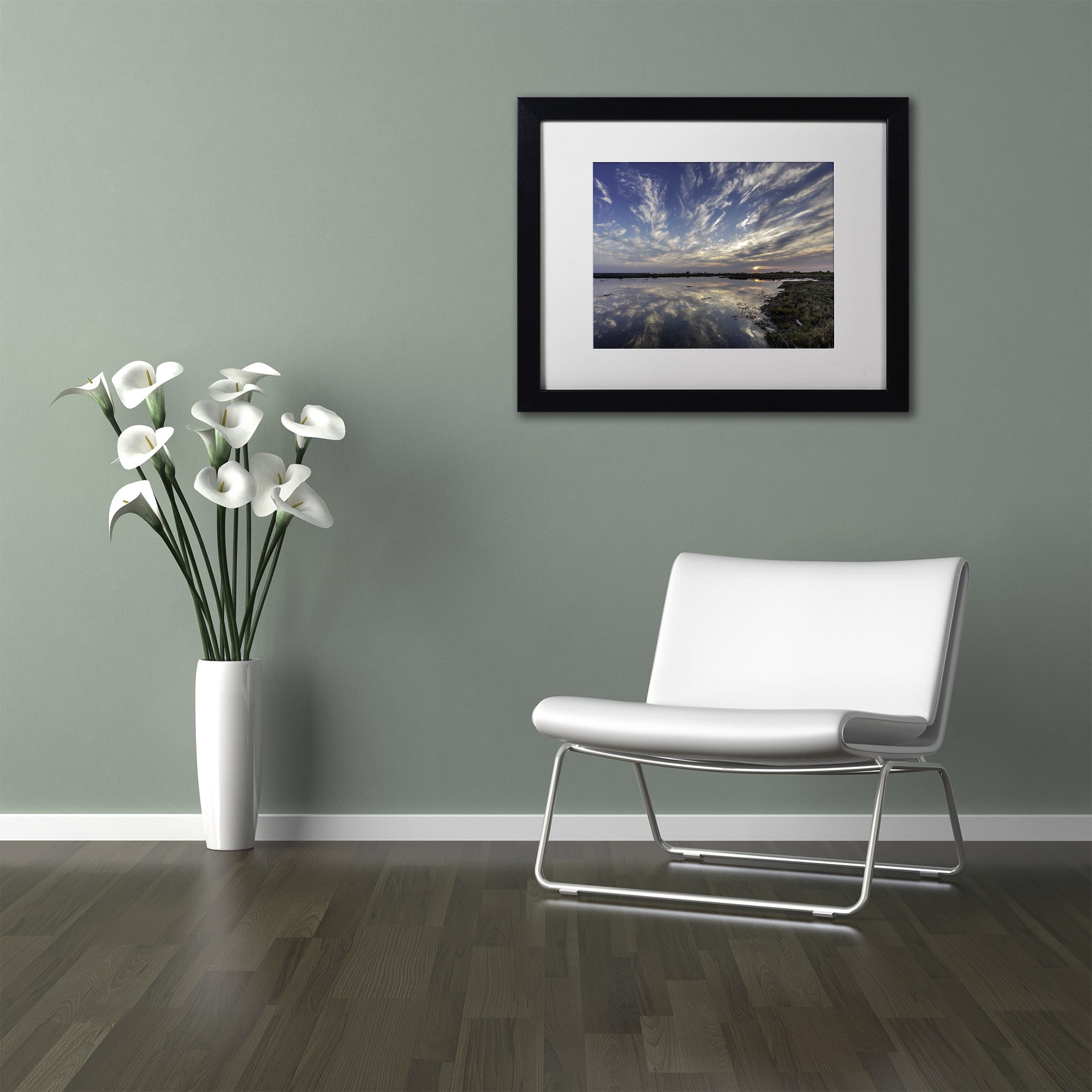 Trademark Fine Art 'Boundary Bay Sunset' Canvas Art by Pierre Leclerc, White Matte, Black Frame