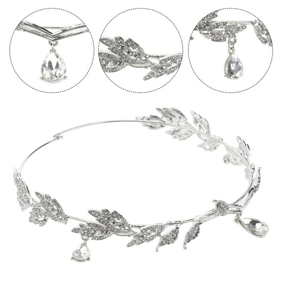 MLINS Crystal Crown Bridal Hair Accessory Wedding Rhinestone Waterdrop Leaf Tiara Crown Headband Frontlet for Bridesmaid White K