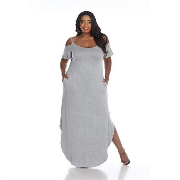 White Mark PS3101-10-3XL Plus Size Lexi Maxi Dress, Heather Grey - 3XL