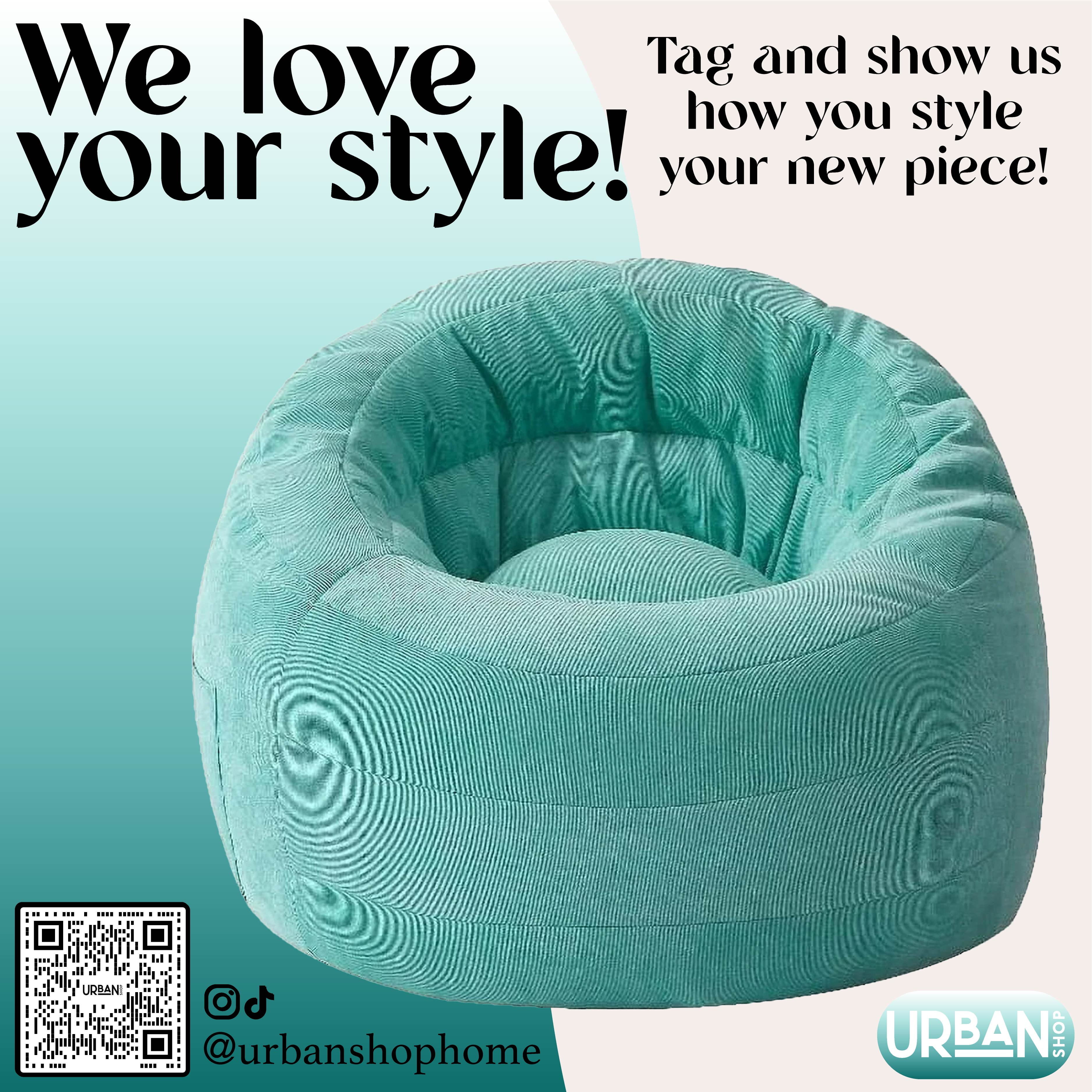 POD by Urban Shop, Soft Plush Corduroy Bean Bag Chair with Pocket, Turquoise