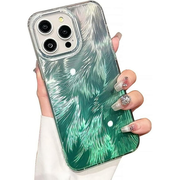 Gradient Feather Ripple Laser Aesthetic Shockproof Acrylic Case Compatible with iPhone Case (Gradient Green,iPhone 12)