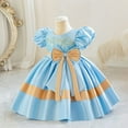 thumbnail image 5 of NAISIBABY Girls Princess Dress, Wedding Birthday Pageant Dress Bubble Sleeve Cute Bow Prom Maxi Dress Blue 18M, 5 of 6
