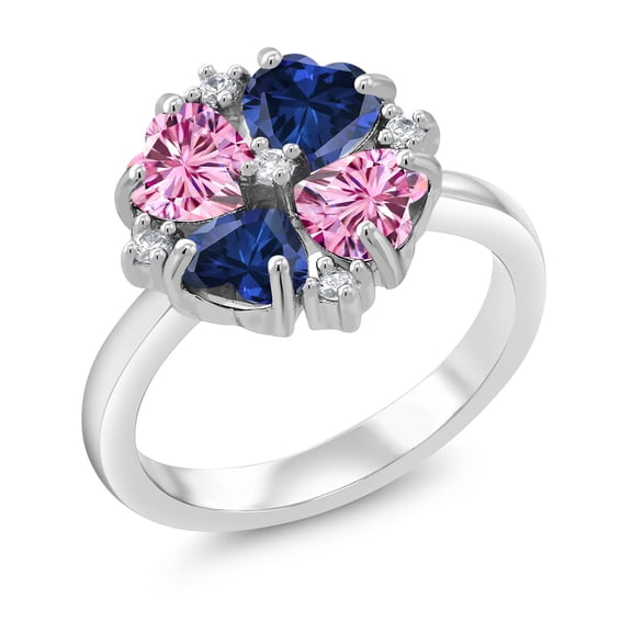 Gem Stone King 925 Sterling Silver Pink Moissanite and Blue Created Sapphire Ring for Women (2.08 Cttw, Heart Shape 5MM, Gemstone Birthstone, Size 7)