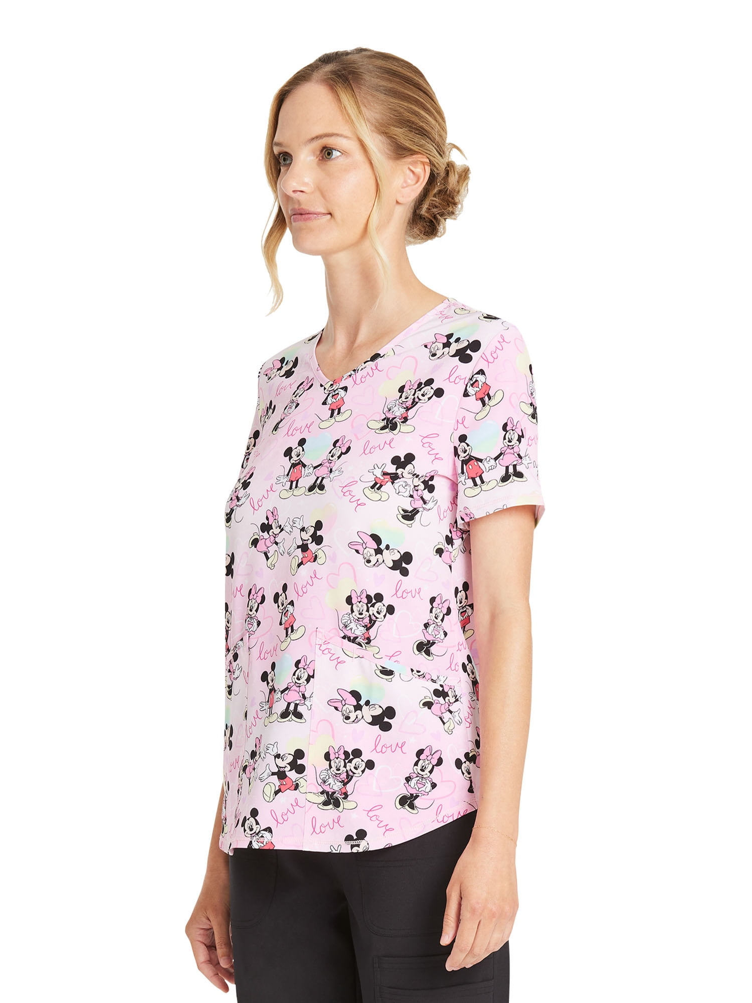 Disney Mickey Love Surrounds Women’s V-Neck Scrub Top