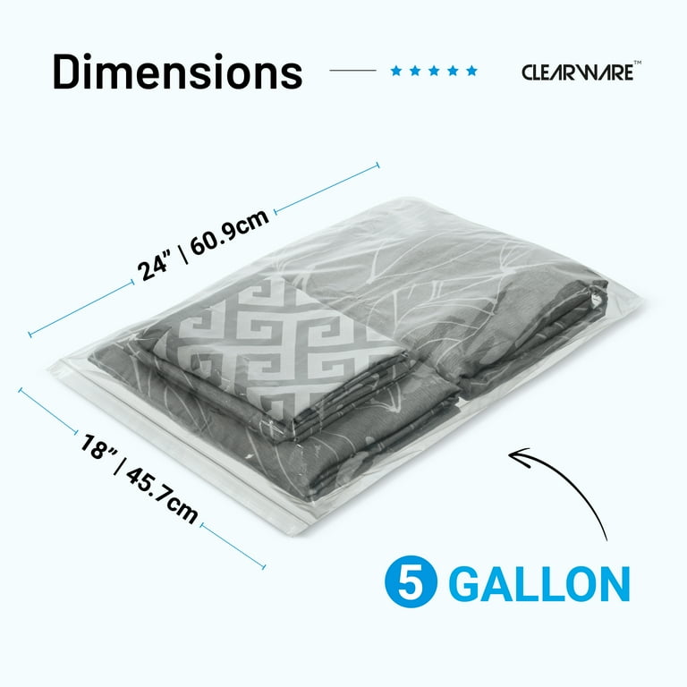 Clearware 12 Large Plastic Bags With Zipper Top 5 Gallon Bags 18 x 24
