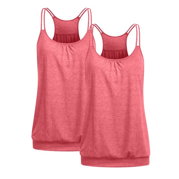 ZyeKqe 2pc Camisole Tops for Women Spaghetti Strap Sleeveless Shirts Scoop Neck Loose Fitted Cami Shirts