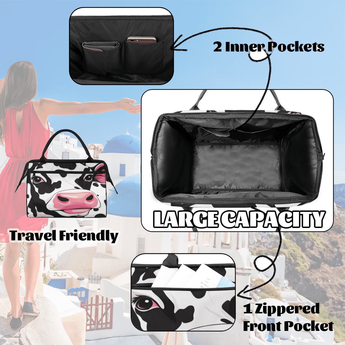 Herdesigns Cow Weekender Travel Duffel Bag Funny Carry On Overnight Gym Hospital Bag Personal Item Travel Bag