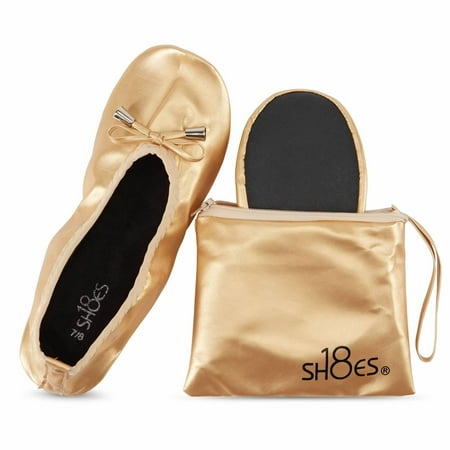 

Shoes 18 Women s Foldable Portable Travel Ballet Flat Shoes w/Matching Carrying Case 1180 Gold 11