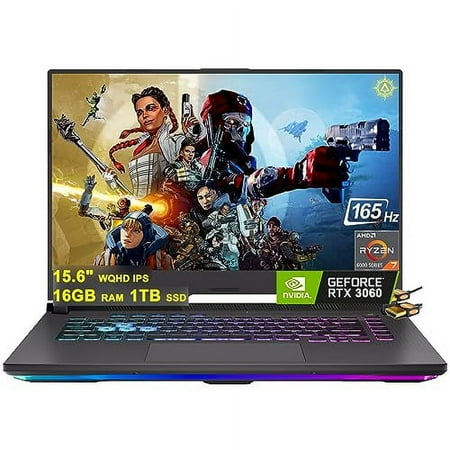 Asus ROG Strix G15 Gaming Laptop 15.6" WQHD IPS 165Hz (100% DCI-P3) AMD Octa-Core Ryzen 7 6800H (Beat i7-11370H) 16GB RAM 1TB SSD GeForce RTX 3060 6GB Graphics USB-C Backlit Win11 Black + HDMI Cable