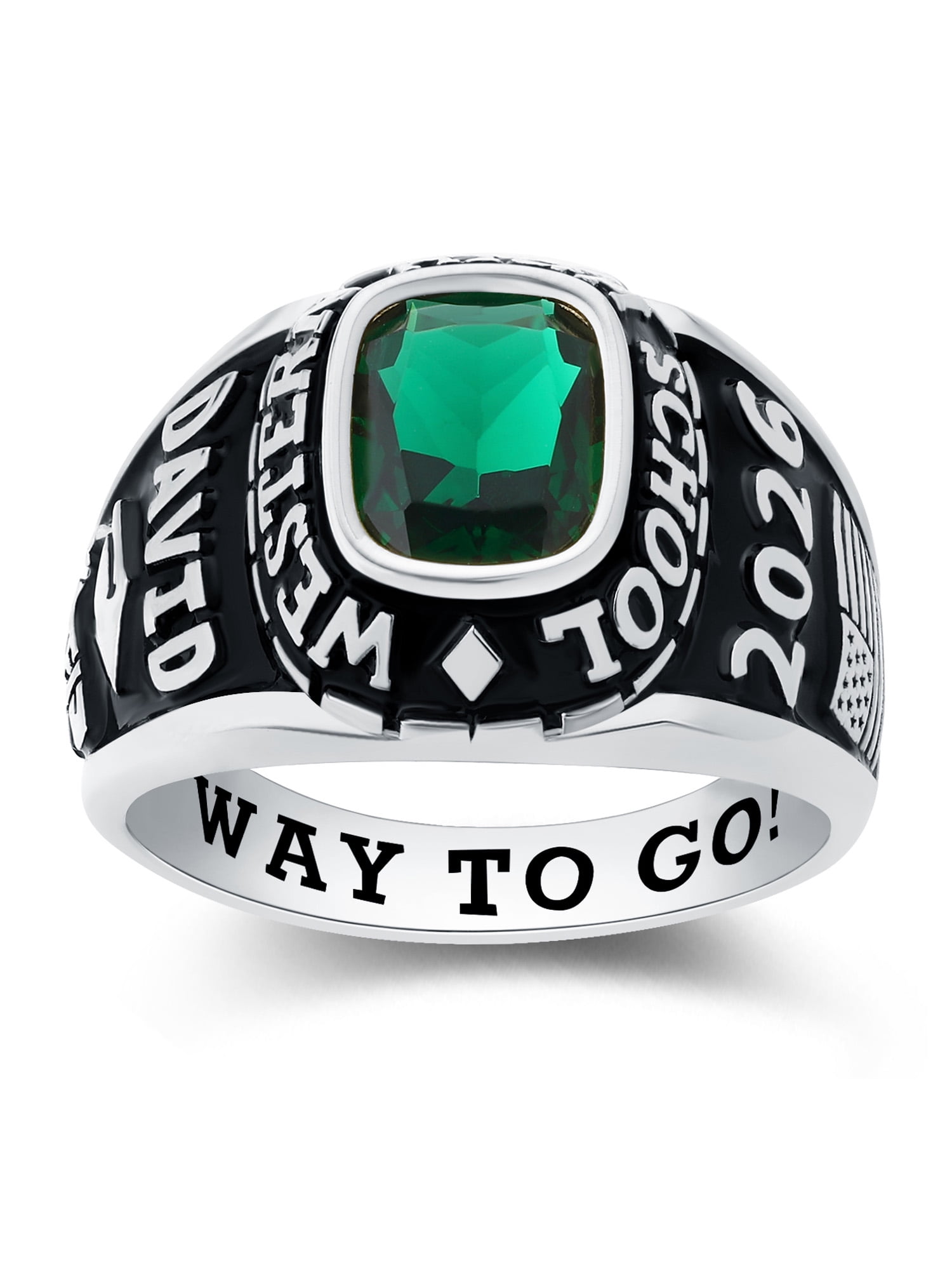 Mementos USA Custom Large Men's Class Rings 10kt White Gold for High School and College