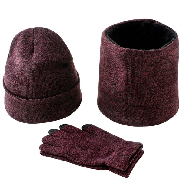 Cachecol Lã Inverno Engrossado Chapéu Malha Quente Cachecol Luvas Conjunto Três Peças