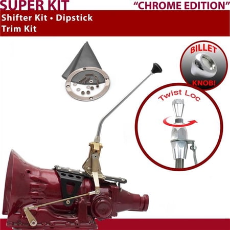 American Shifter PG Shifter Kit Chrome 12 in. Trim Kit Dipstick Push Button Gray Boot Billet Knob for F1A8E