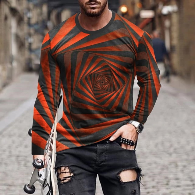 Blusas y camisas de manga larga con cuello redondo para hombre, blusa informal de manga larga con cuello redondo y estampado de rayas, blusa de poliéster para hombre