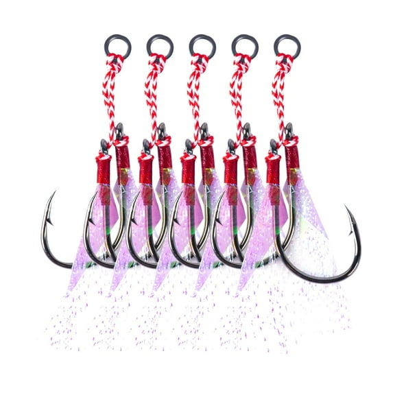 Goture Double Fishing Assist Hooks Kit Jig Assist Glow Hook Slow Fast Fall Jigs Fishing Hook for Lead Vertical Jigging Lures Pack of 5