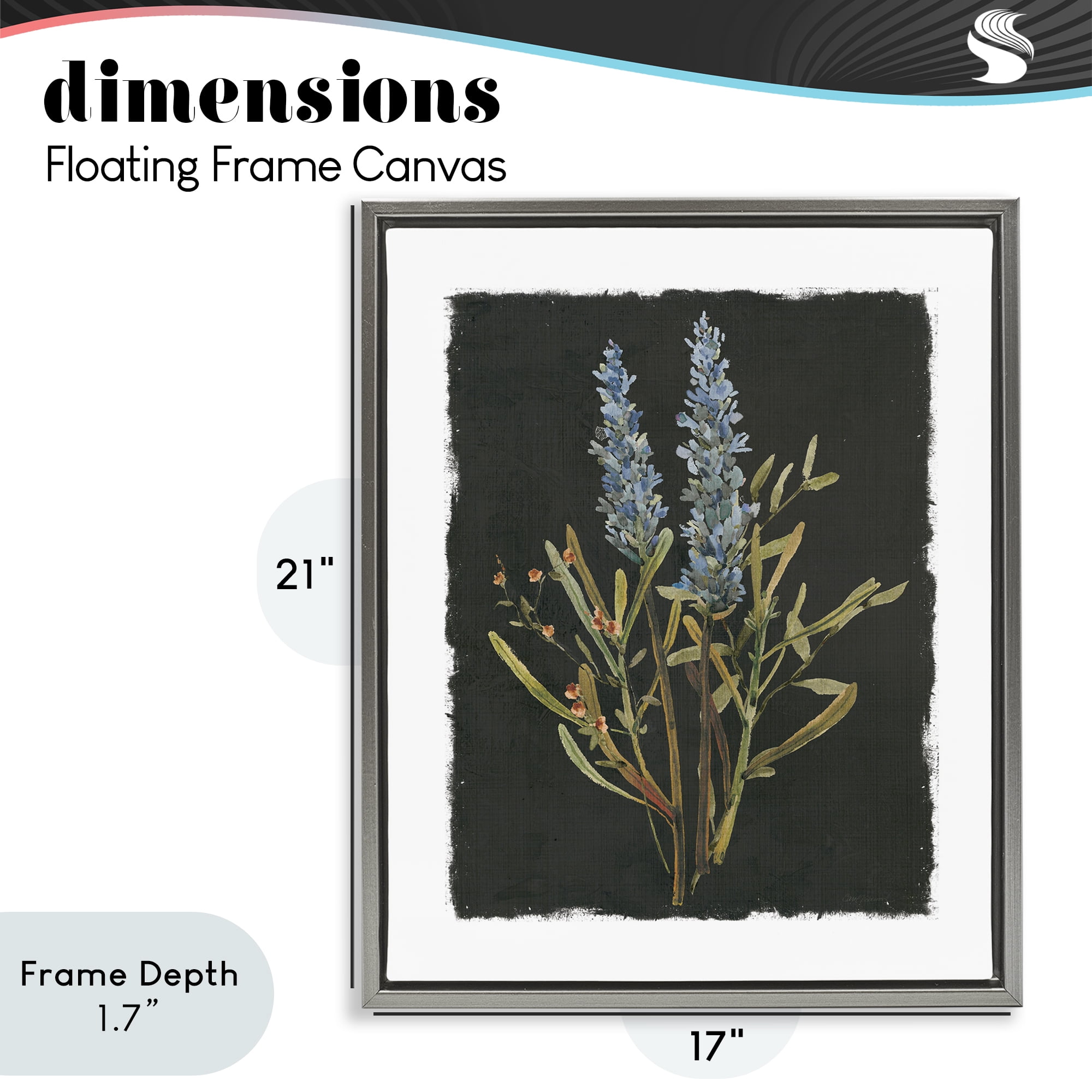 Stupell Industries Lavender Sprigs on Dark Background Gray Framed Floater Canvas Wall Art, design by Carol Robinson