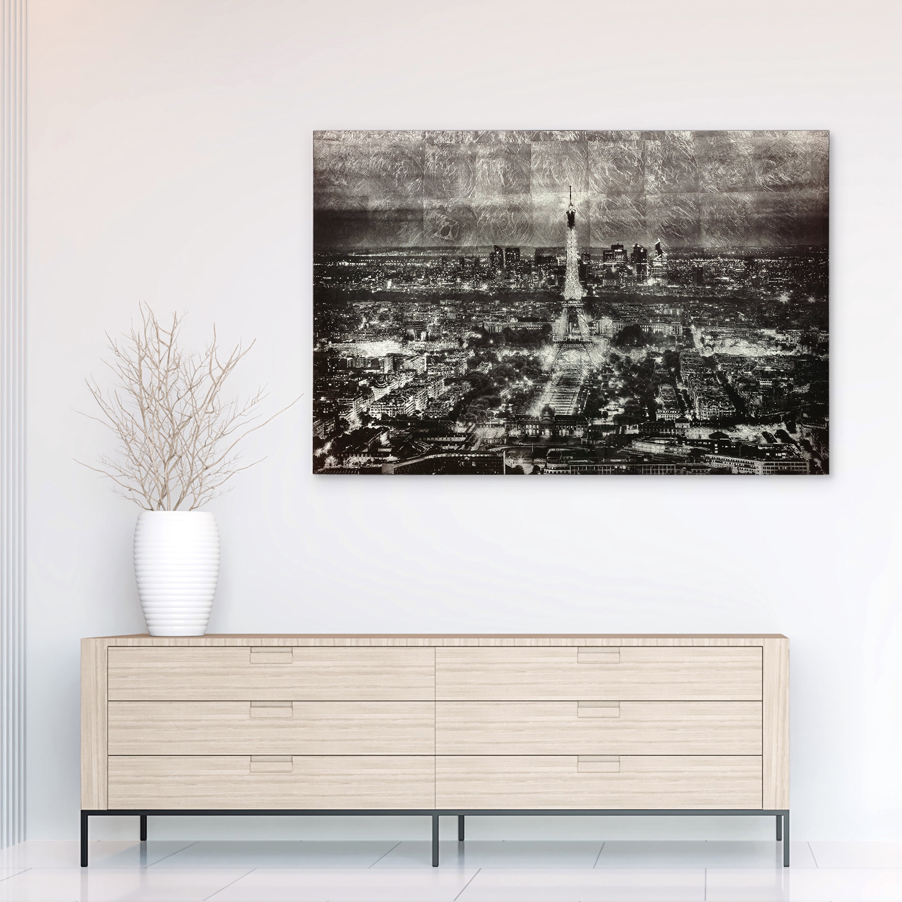 Empire Art Direct Paris at Night Reverse Printed Tempered Glass with Silver Leaf Wall Art, 32" x 48" x 0.2", Ready to Hang