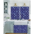 thumbnail image 2 of Dark Blue Scale Short Blackout Curtains 45 Inch Long Gradient Ripple Sparkle Scale Rod Pocket Kitchen Curtains, 2 Panels Thermal Insulated Room Darkening Drapes for Bedroom, 30"W x 45"L, 2 of 5