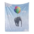 thumbnail image 1 of Animal Soft Flannel Fleece Throw Blanket, Attached to Colorful Baloons in Sky Geometric Paper Effect Polygonal Art, Cozy Plush for Indoor and Outdoor Use, 70" x 90", Multicolor, by Ambesonne, 1 of 6