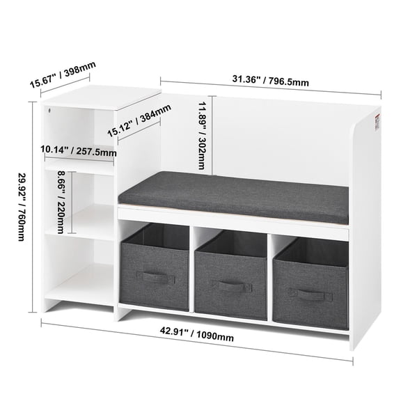 Kids Reading Nook Bench, Toddler Bookshelf and Bookcase with Detachable Seat Cushion, 6-Cubby Storage Organizer Bench with 3 Drawers, Ideal for Playro
