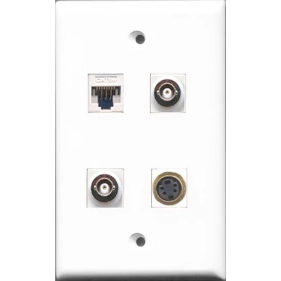 RiteAV - 1 Port S-Video 2 Port BNC and 1 Port Cat5e Ethernet White Wall Plate