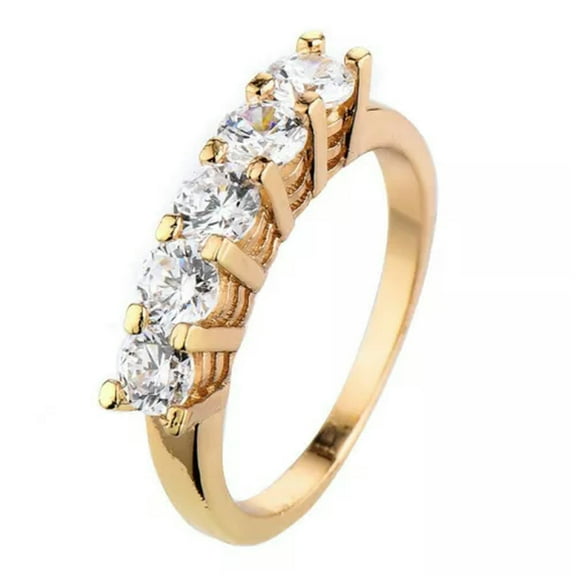 3mm White CZ Round Cut Band Women's Jewelry Yellow Gold Filled Ring Size 6-10