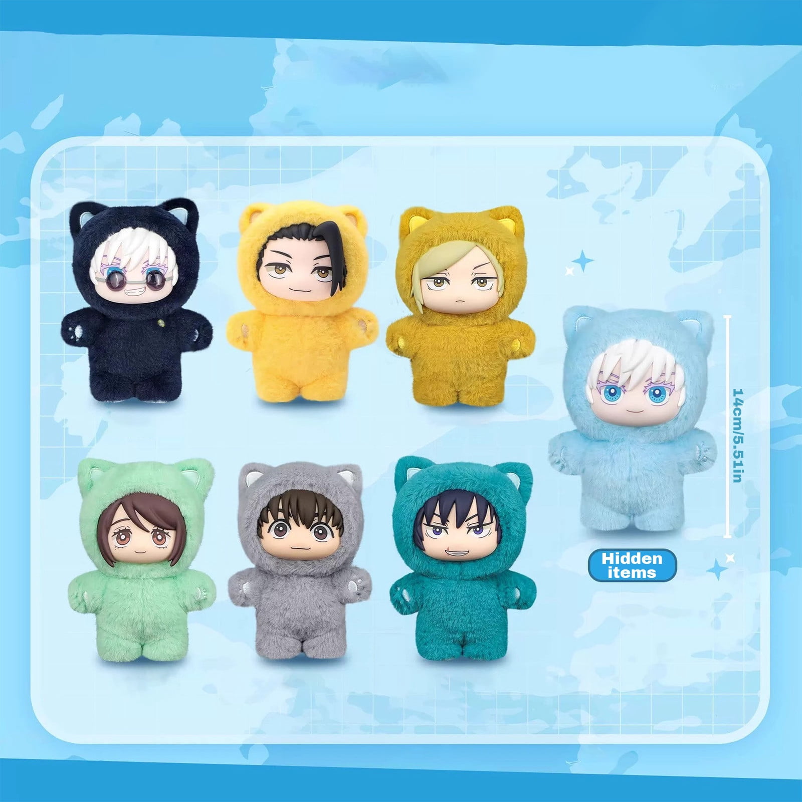 RjnShan Jujutsu Kaisen Cat Ear Plush Series Random Blind Boxes, 5.5" JJK Plushies Collectible Birthday Party Gifts 1PC