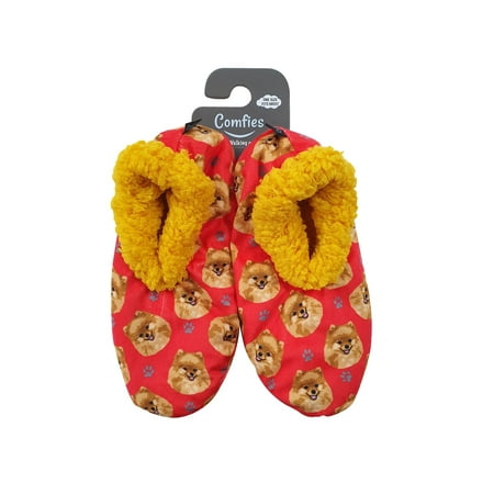 

Comfies Womens Pomeranian Dog Slippers - Sherpa Lined Animal Print Boo