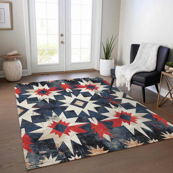 Addison Rugs Chantille Indoor/Outdoor Transitional Aztec Navy Machine Washable Rectangle Rug, 3' x 5'