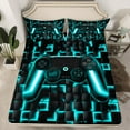 thumbnail image 2 of Manfei Gamer Gaming Bed Sheets,Vindoe Game King Sheets,Cyan Geometric Geometry Sheet Set For Kid Boy,Lightweight Room Decorative,4 Pieces, 2 of 7