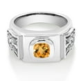 thumbnail image 2 of Gem Stone King 925 Sterling Silver Men's Ring Cushion Checkerboard Yellow Citrine and Moissanite (2.03 Cttw, Size 8), 2 of 4