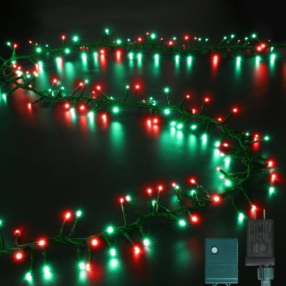 LAMPHOME 500 LED String Lights Outdoor - 16 Modes, 46ft with Waterproof Green, Red & Red-Green Cluster Lights