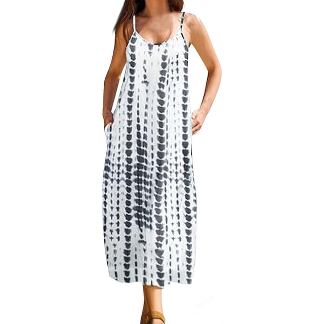Robe d'Été pour Femmes Col en V Sans Manches Bohème Plage Décontractée Longue Robe