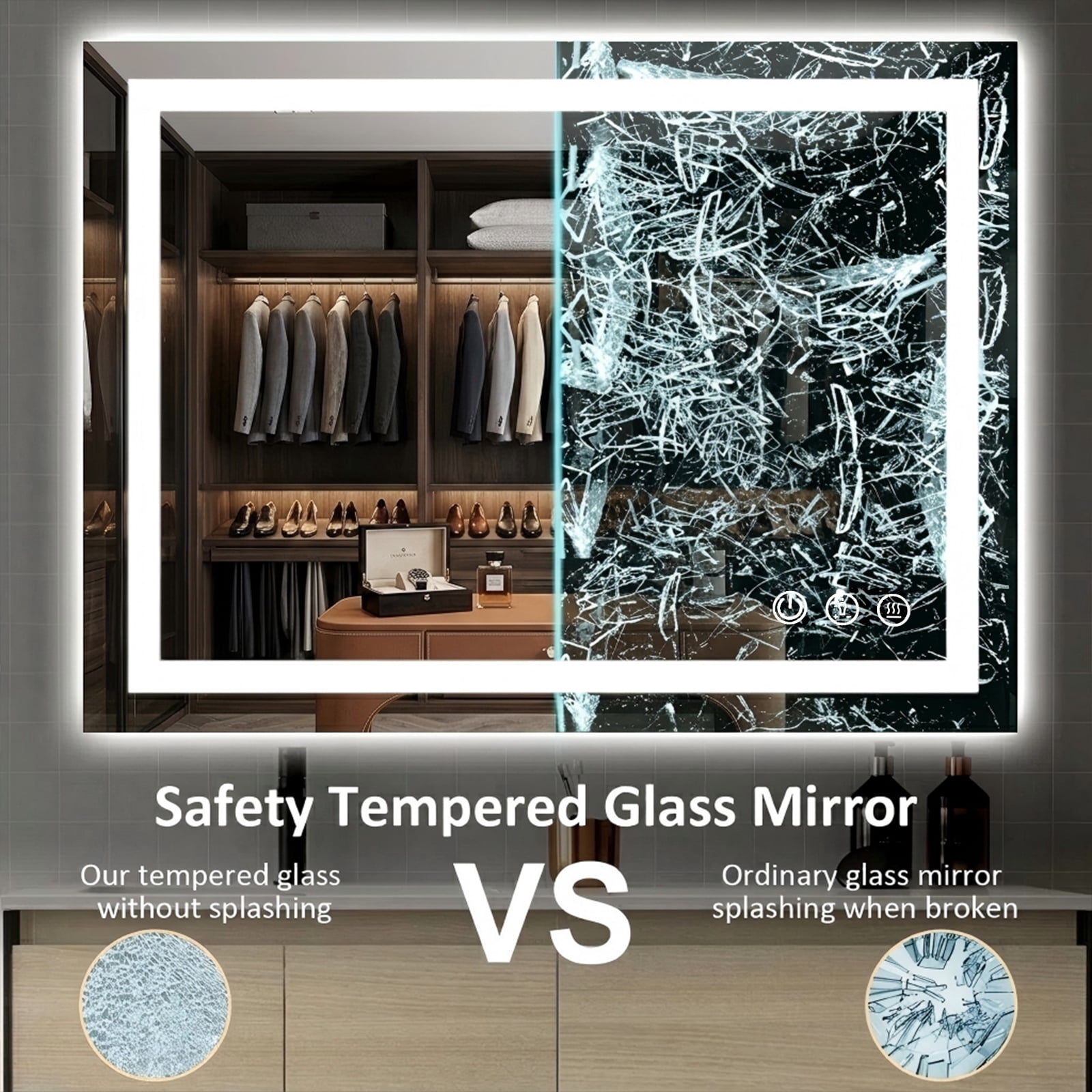 LED Bathroom Mirror with Lights, Anti-Fog, Dimmable, Backlit + Front Lit, Lighted Bathroom Vanity Mirror for Wall, Memory Function, Tempered Glass, Shatter-Proof, ETL Listed 24x30 in
