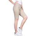 thumbnail image 2 of BodiLover, Women's, Stretchy 5 Pocket Mid-Rise Solid Color Classic Skinny Bermuda Shorts, Khaki, 15, 2 of 3