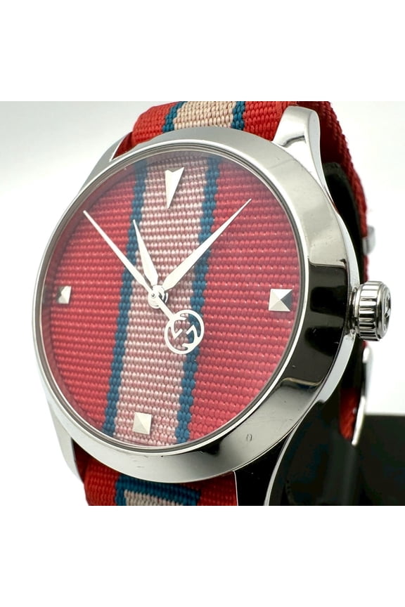 Pre-Owned GUCCI G-Timeless YA1264070/126.4 Stainless Steel Nylon Quartz Multi-Red Men's Watch