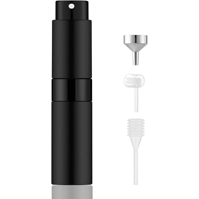 8ml Portable Mini Perfume Atomizer, Refillable Empty Small Spray Bottle for Travel, Twist Tpye Pocket Cologne Sprayer (Matte Black)