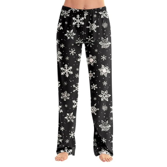 WTOBBY Women's Anime Print Pajama Pants, Casual Sleepwear with Drawstring Elastic Waist, Comfortable Straight Leg Design for Yoga and Holiday Christmas Print for Home Use,Black L