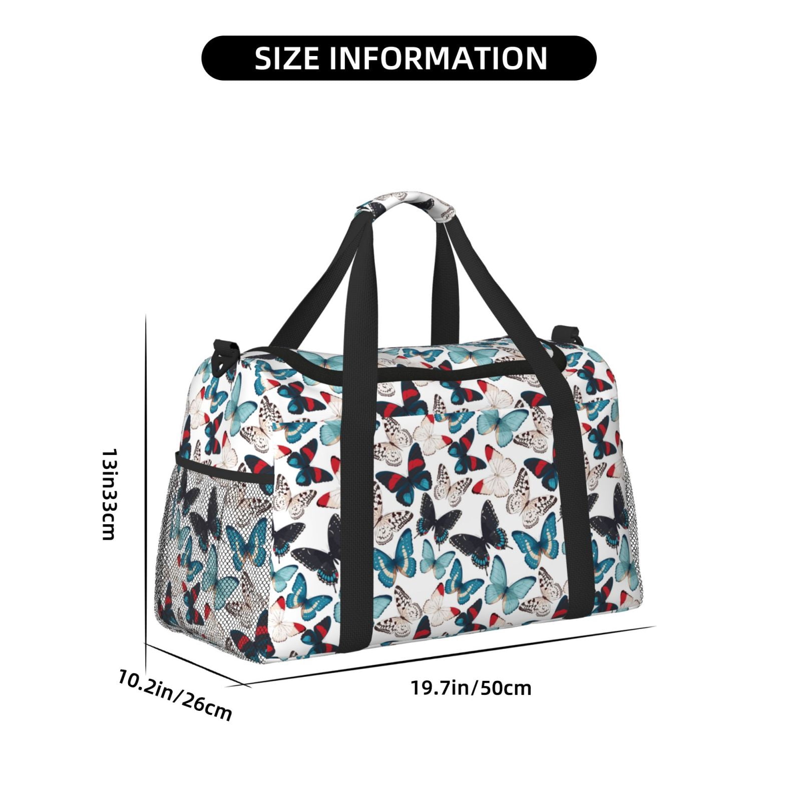 Fuzoiu Butterfly Print Travel Duffle Bag,Carry On Tote Bags,Duffel Bag,Sport Gym Bag, Hospital Bag for Labor and Delivery, Overnight Bag,Luggage Bag