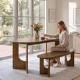 thumbnail image 6 of Guyou 63" Wooden Oval Dining Table with 2 Benches, Farmhouse Dining Table Set for 4-6 People, Mid Century Modern Kitchen Table with Bench, Dinner Table Set for Breakfast Dining Room, Walnut, 6 of 8