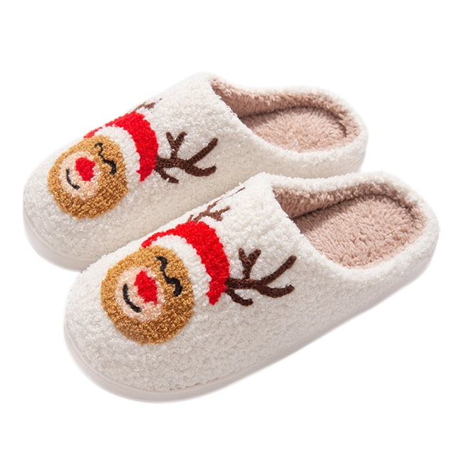 Casa esponjosas termales planas calientes zapatos la navideños peluche lujo cómoda anti-Slip para interior