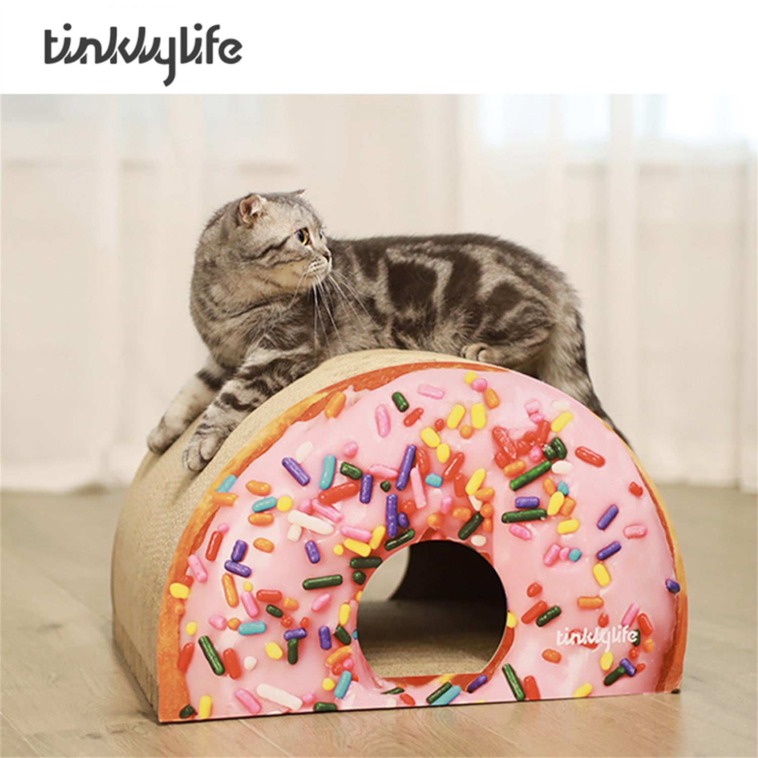 Pefilos 20" Cat Scratcher Post Cardboard Condo, Looking Well with Delicious Doughnut Shape Cat Scratching House Bed Furniture Protector, Beige Pefilos 20" Cat Scratcher Post Cardboard Condo, Looking Well with Delicious Doughnut Shape Cat Scratching House Bed Furniture Protector, Beige