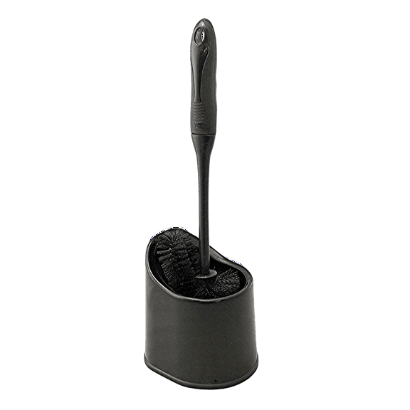Dependable Industries Comfort Rubber Ergonomic Grip Toilet Brush & Holder, Black, 1 Count