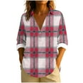 thumbnail image 2 of Fall Sweatshirts, Plaid Shirts Three Quarter V Neck Sleeve Tops Woman Oversized Tunic Shirts for Women for Leggings Long Sleeve, 2 of 5